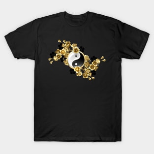 Yin yang symbol with golden sakura T-Shirt